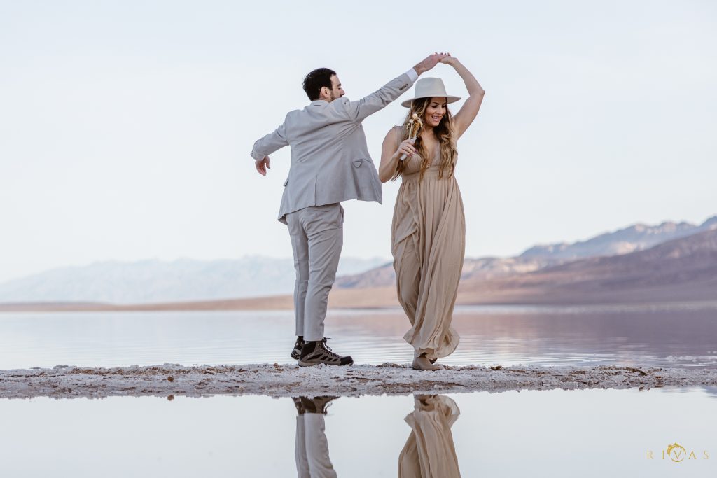 death valley national park elopement at lake manly in february 2024 with a dancing couple