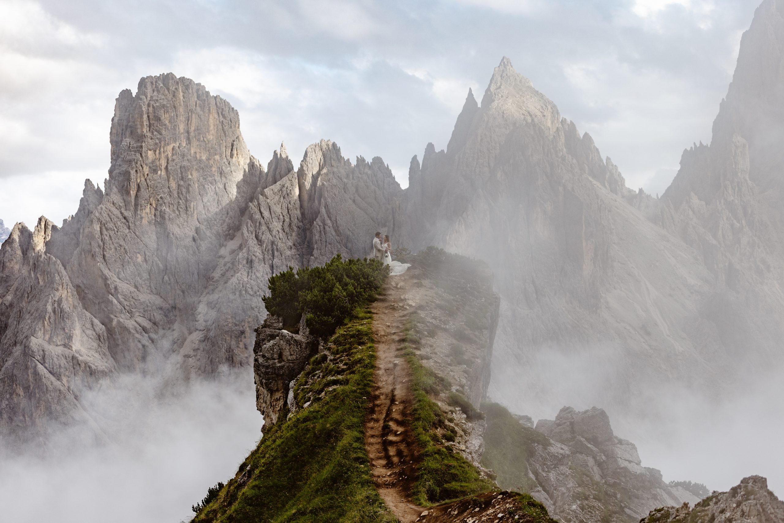 Rachel and Ned Misurina Dolomites elopement after thunderstorm