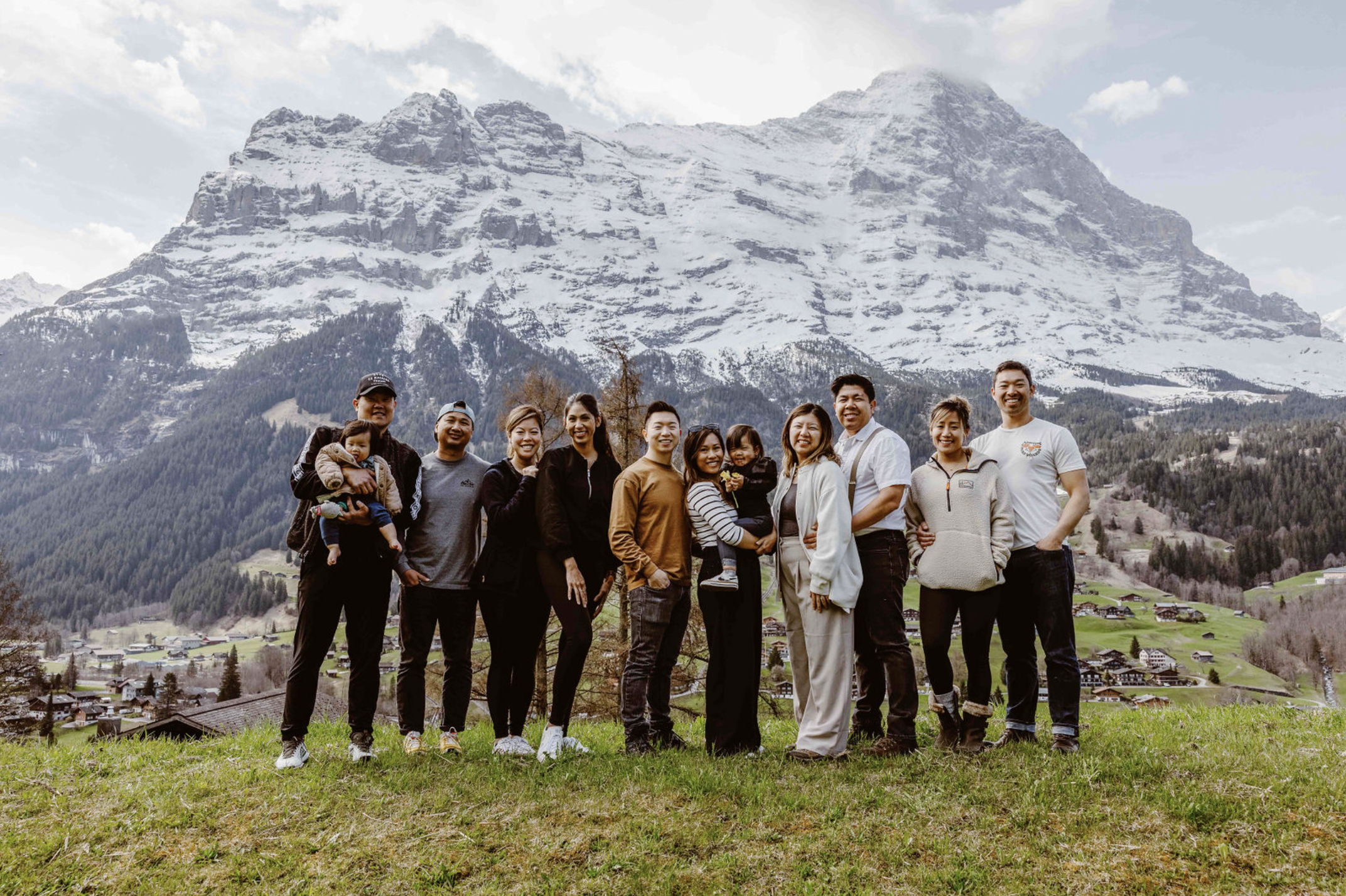 Group portrait Switzerland elopement Grindelwald chalet friends