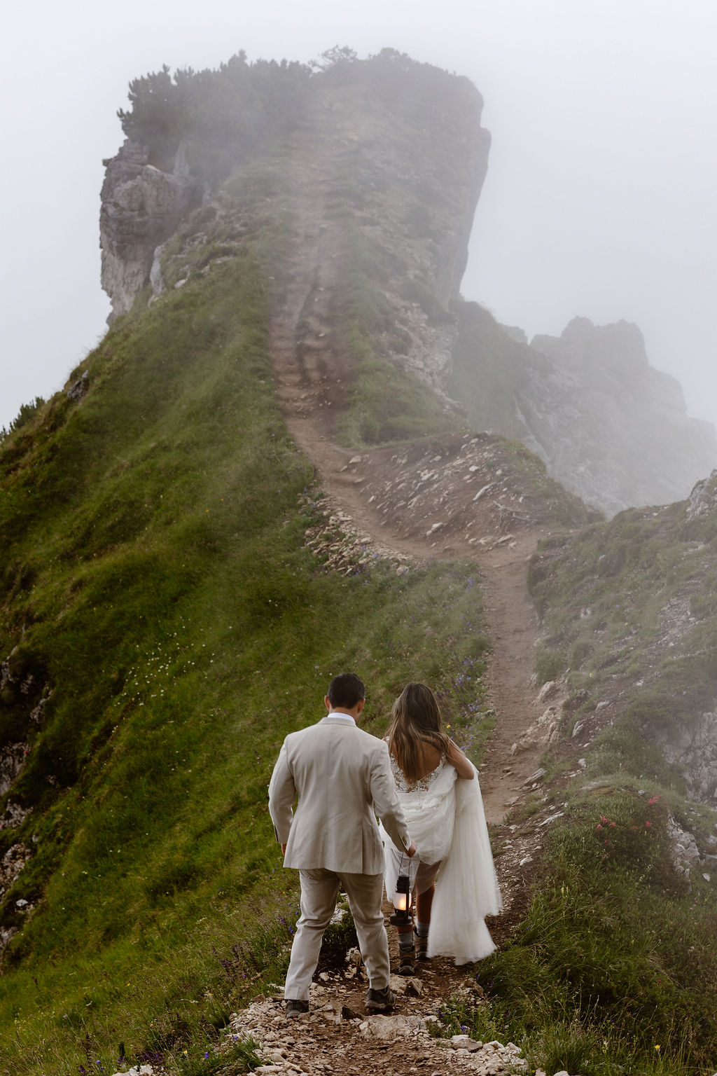 Rachel and Ned Misurina thunder clouds Dolomites elopement